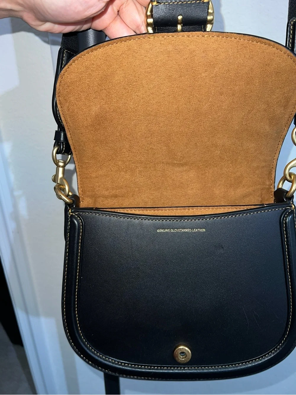 Coach Black Leather Saddle Crossbody with Gold Accents